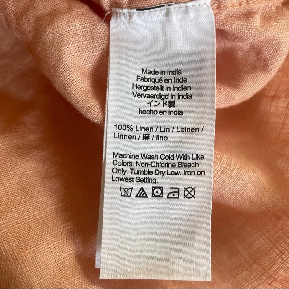J. Crew Cabana Linen Popover Top Peachy Pink Long Sleeve Size M